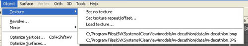 Image shows expanded menu to select an already loaded texture file